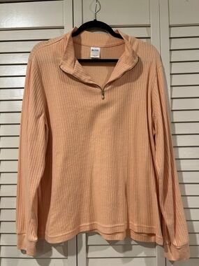 Blair Peach Ribbed Quarter-Zip Pullover Top Size XL